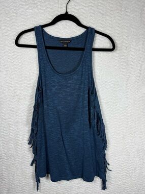 Rock & Republic Indigo Fringe Knit Tank